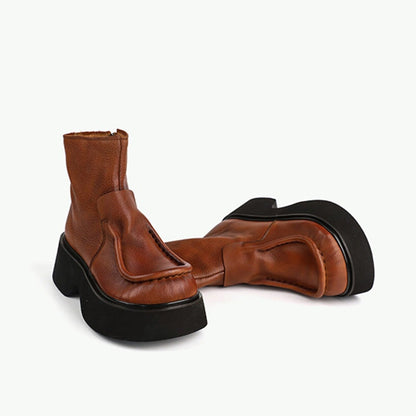 Khloe | Vintage-Plateau-Stiefeletten aus Leder mit orthopädischer Passform