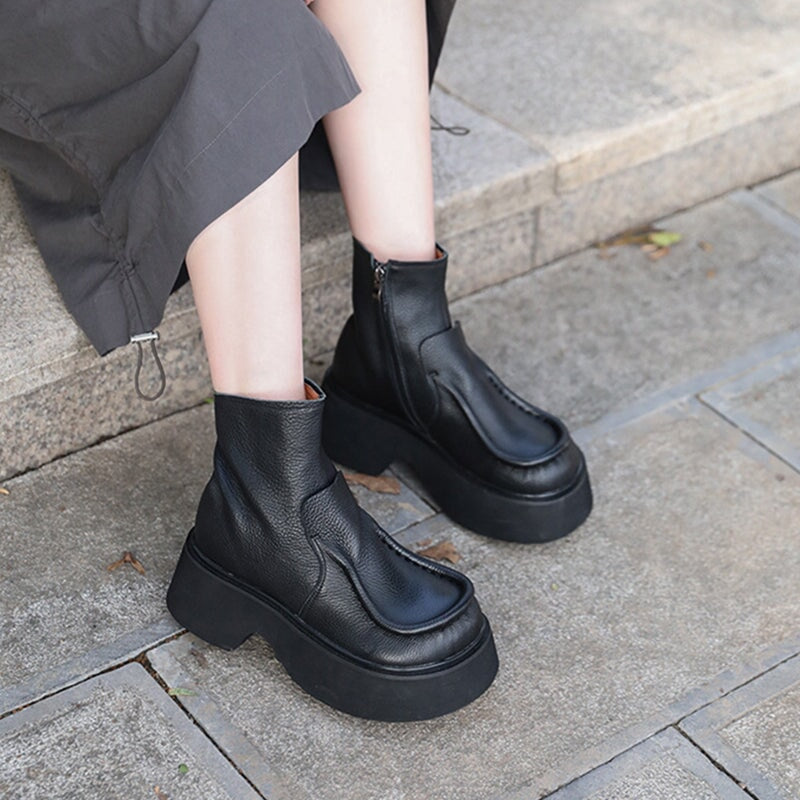 Khloe | Vintage-Plateau-Stiefeletten aus Leder mit orthopädischer Passform