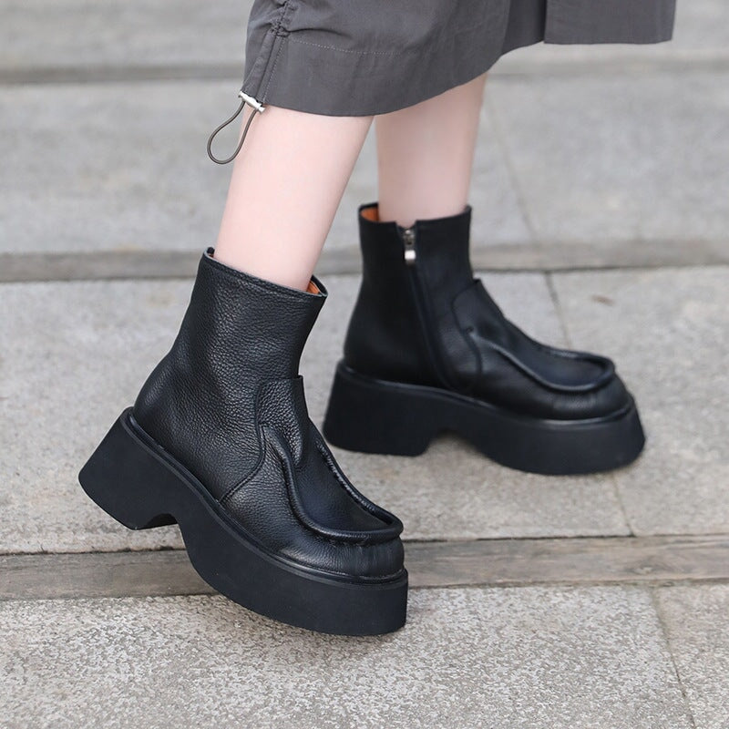 Khloe | Vintage-Plateau-Stiefeletten aus Leder mit orthopädischer Passform