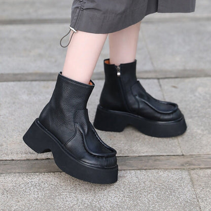 Khloe | Vintage-Plateau-Stiefeletten aus Leder mit orthopädischer Passform