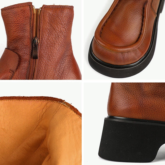 Khloe | Vintage-Plateau-Stiefeletten aus Leder mit orthopädischer Passform