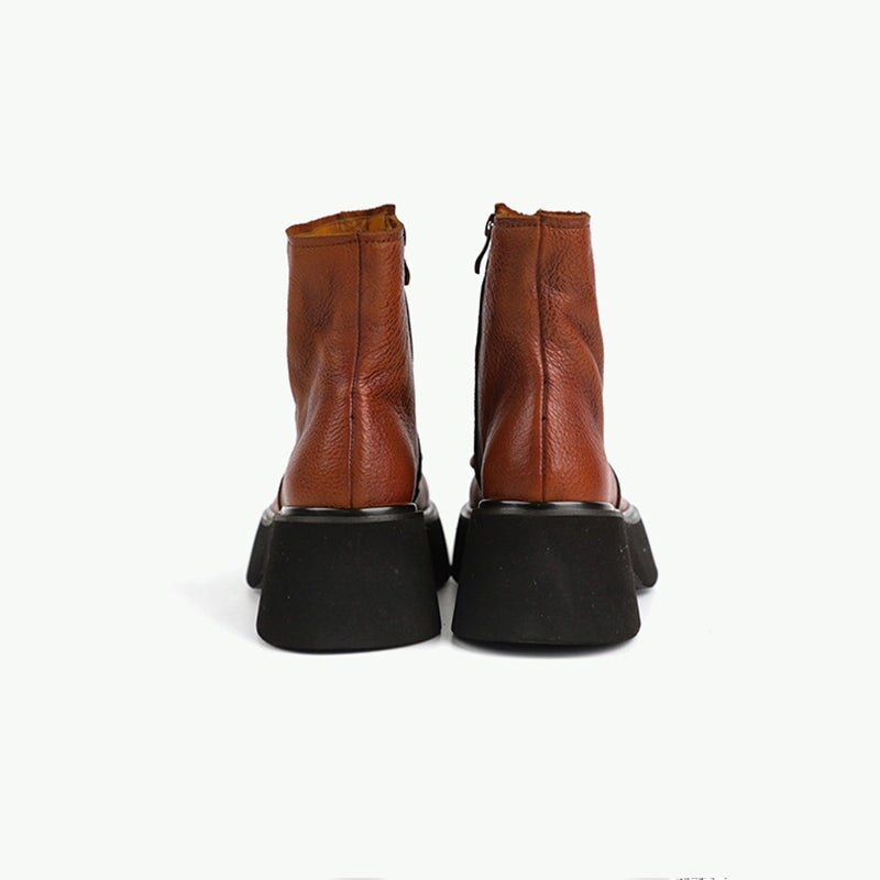Khloe | Vintage-Plateau-Stiefeletten aus Leder mit orthopädischer Passform