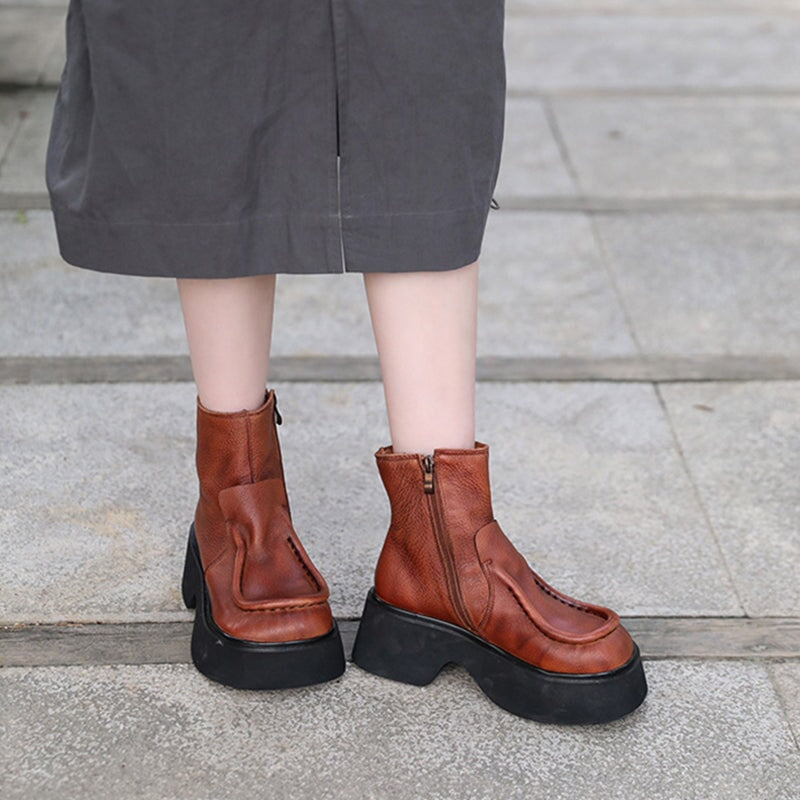 Khloe | Vintage-Plateau-Stiefeletten aus Leder mit orthopädischer Passform