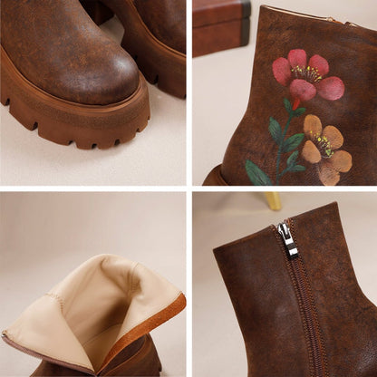 Ortho Welt Chunky Orthopedic Boots - Floral Embroidery