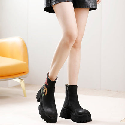 Ortho Welt Chunky Orthopedic Boots - Floral Embroidery