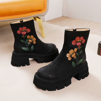 Ortho Welt Chunky Orthopedic Boots - Floral Embroidery