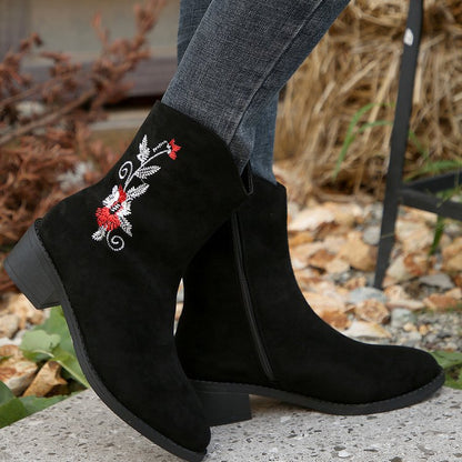 Ortho Welt Mid-Calf Boots - Embroidered Orthopedic Comfort