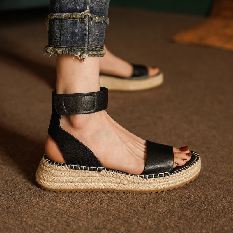 Ortho Welt Vintage Flat Sandals In Braided Leather With A Wedge Heel