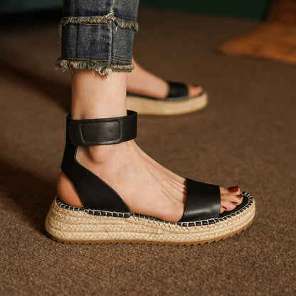 Ortho Welt Vintage Flat Sandals In Braided Leather With A Wedge Heel