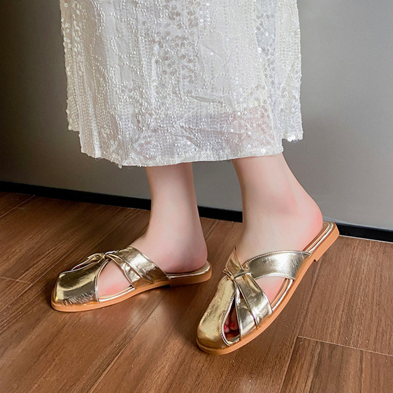 Ortho Welt Damen-Sandalen Metallic Schleife Orthopädisch