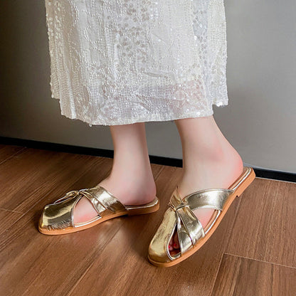 Ortho Welt Damen-Sandalen Metallic Schleife Orthopädisch