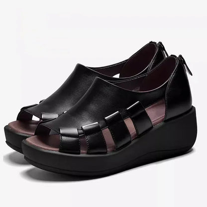 Ortho Welt Zamira Keilsandale - Farbblock Leder Orthopedic