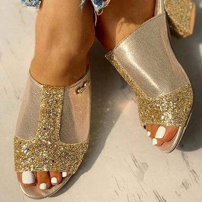 Ortho Welt Damen-Sandalen Blockabsatz Glitzer Orthopedic