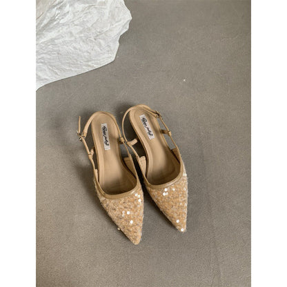 Ortho Welt Silver Sequined Pumps - Unique French Style