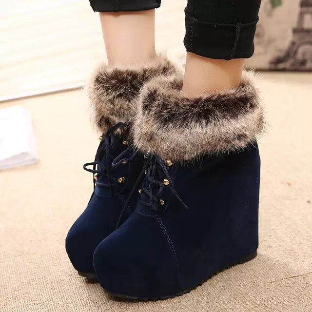 Ortho Welt Winter Boots - Suede Wedge & Faux Fur