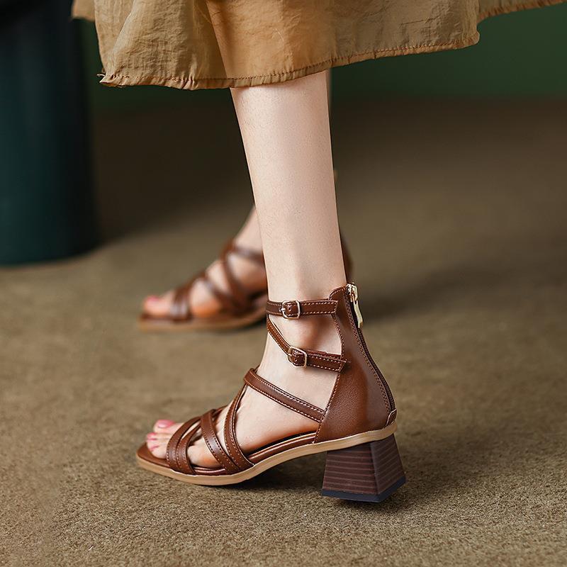 Ortho Welt Vintage Brown Heeled Sandals - Unique Elegance