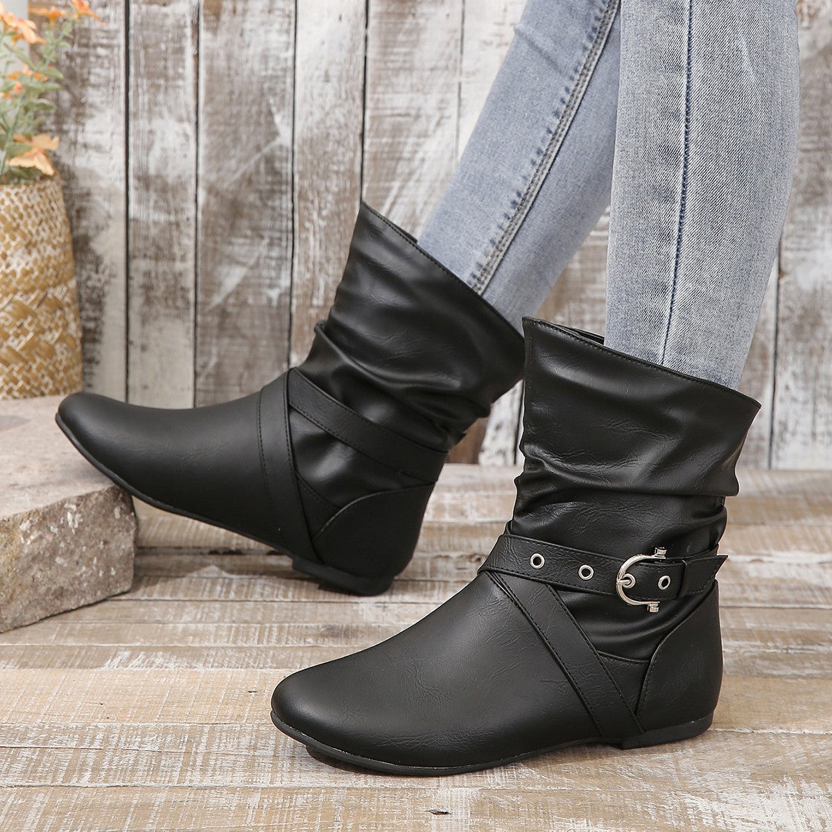 Ortho Welt Ankle Boots - Orthopedic, Round Toe, Flat Buckle