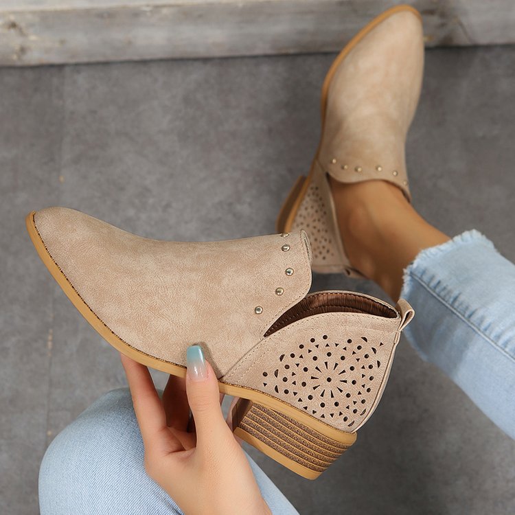 Ortho Welt Retro Ankle Boots With Low Heels And Studs - Unique Elegance