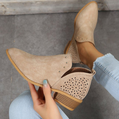 Ortho Welt Retro Ankle Boots With Low Heels And Studs - Unique Elegance
