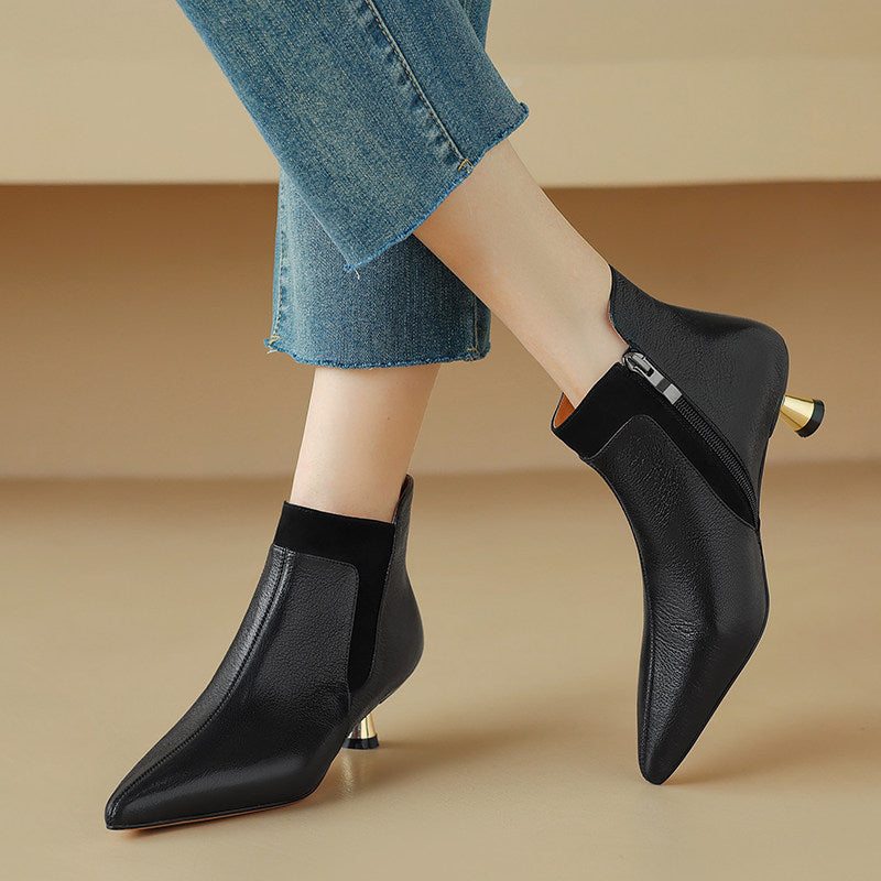 Ortho Welt Genuine Leather Ankle Boots With A Kitten Heel, Unique Elegance