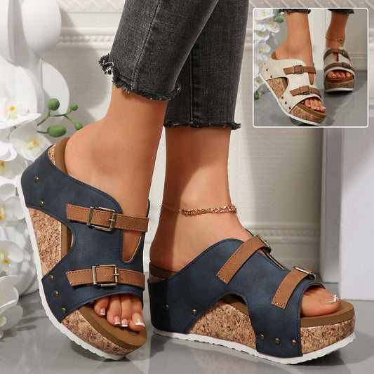 Ortho Welt Ins Buckle Chunky Heel Sandals - Unique Summer Elegance