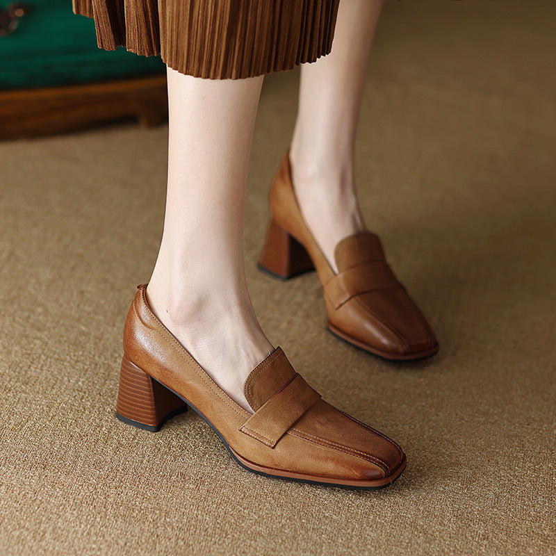 Ortho Welt Low-Cut Shoes With Thick, Square Heels - Unique Elegance