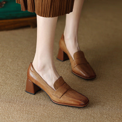 Ortho Welt Low-Cut Shoes With Thick, Square Heels - Unique Elegance
