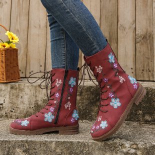 Ortho Welt Orthopedic Boots - Embroidered Square Heel