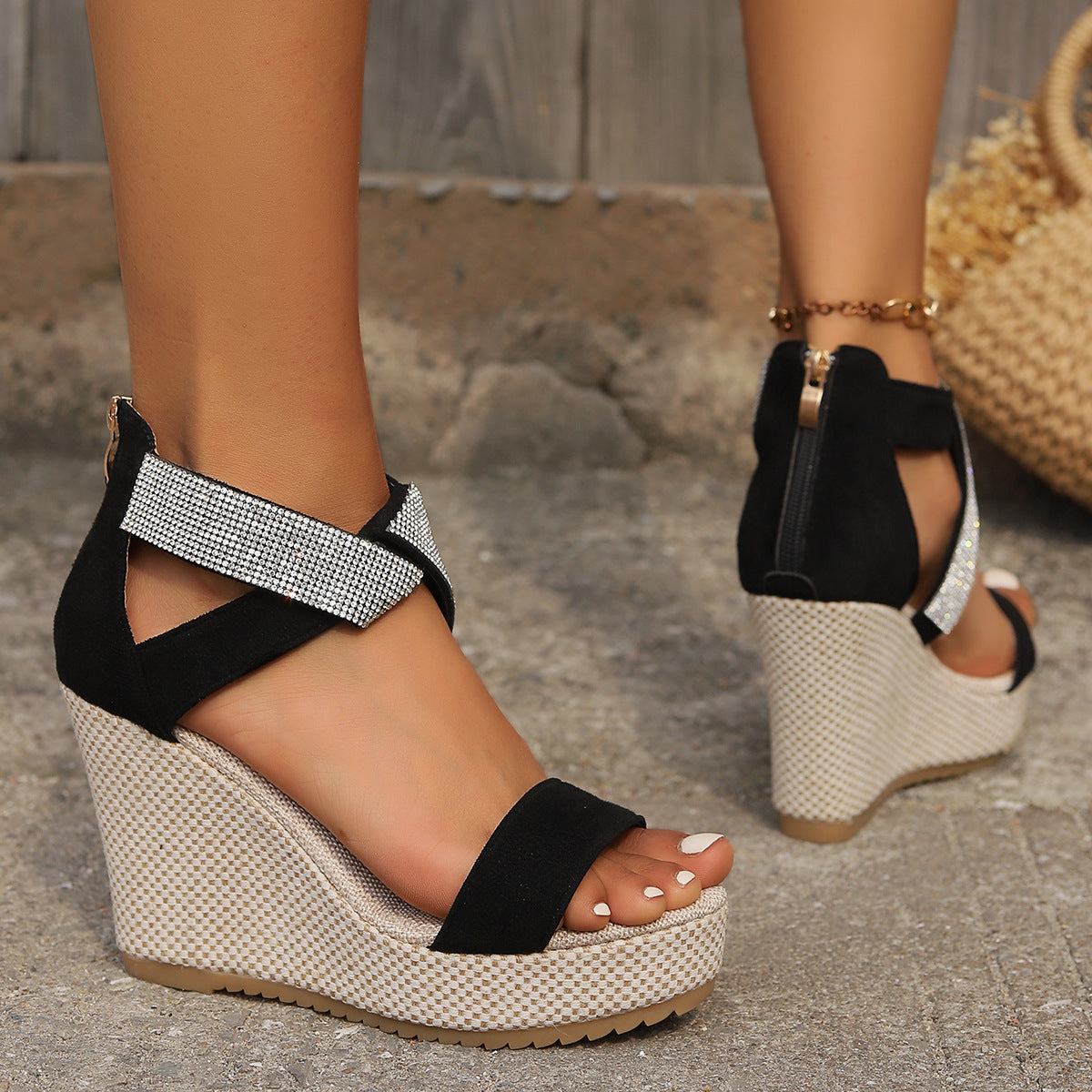 Ortho Welt High-Heeled Sandals With Rhinestone Design - Summer Uniqueness