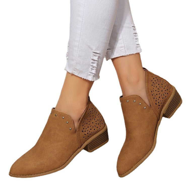 Ortho Welt Retro Ankle Boots With Low Heels And Studs - Unique Elegance