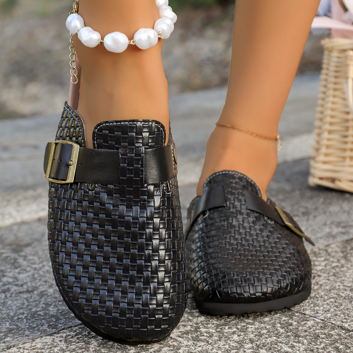 Ortho Welt Leather Mules With A Single Buckle And Cork Sole