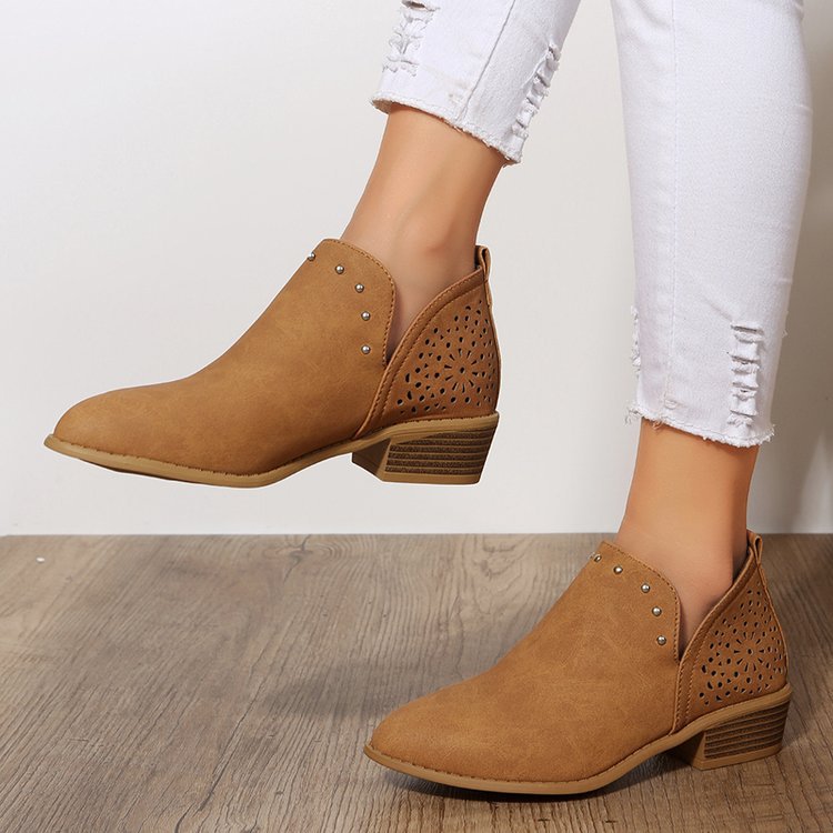 Ortho Welt Retro Ankle Boots With Low Heels And Studs - Unique Elegance
