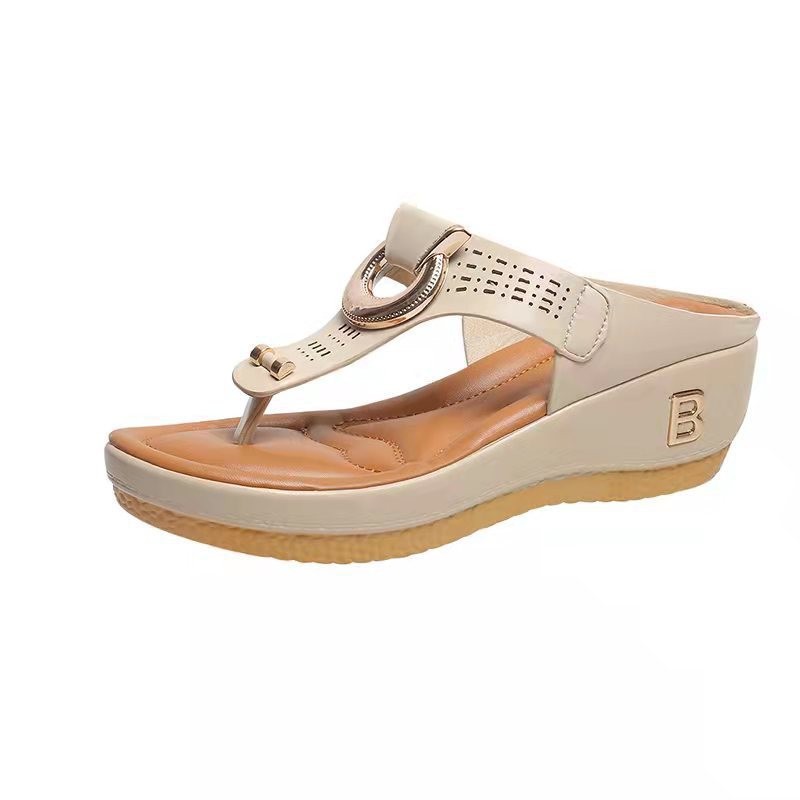 Ortho Welt High Heel Thong Sandals With Metallic Decorations