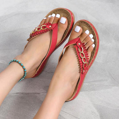 Ortho Welt Wedge Sandals With Chain - Unique Retro Style