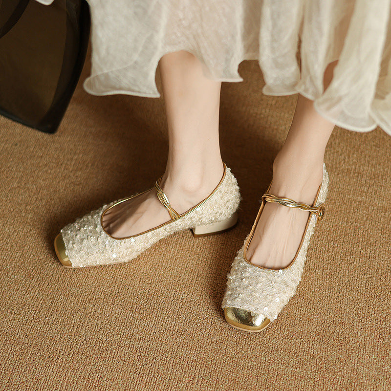 Ortho Welt Low-Heeled Sequined Mary Jane Shoes