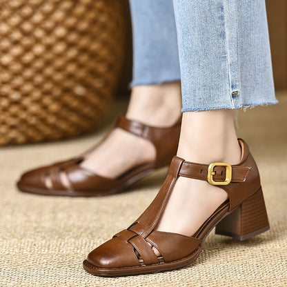 Ortho Welt Chunky Heel Sandals With Cutout And Buckle