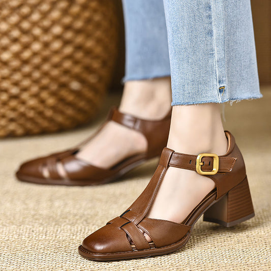 Ortho Welt Chunky Heel Sandals With Cutout And Buckle