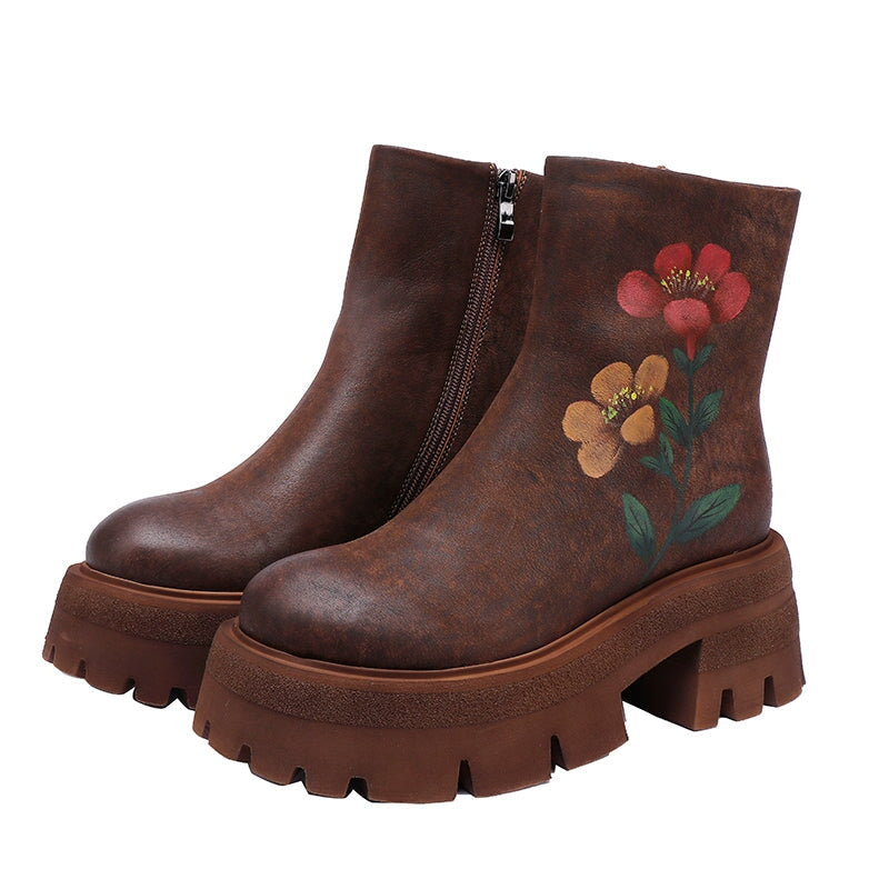 Ortho Welt Chunky Orthopedic Boots - Floral Embroidery
