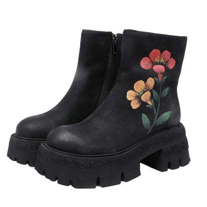 Ortho Welt Chunky Orthopedic Boots - Floral Embroidery