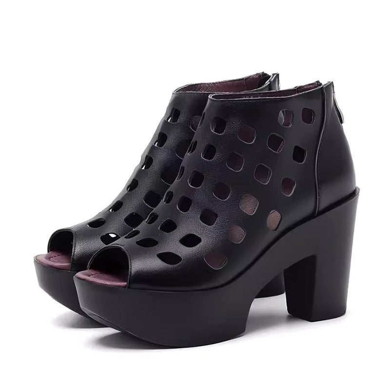 Jada | Damen-Stiefeletten mit offener Zehenpartie und Blockabsatz