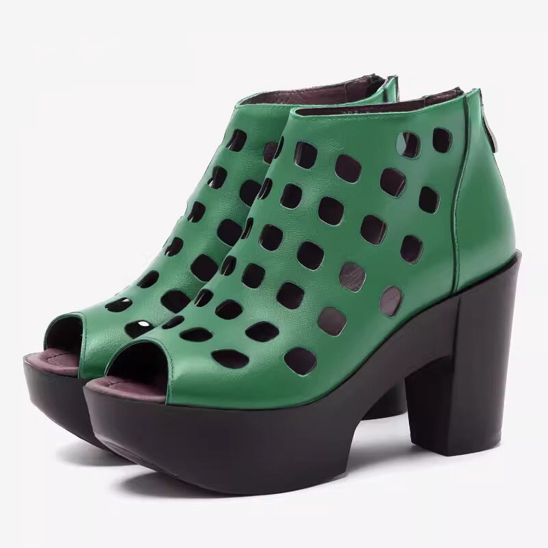 Jada | Damen-Stiefeletten mit offener Zehenpartie und Blockabsatz