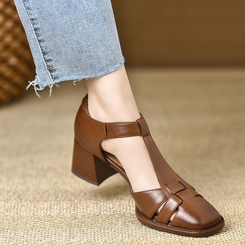 Ortho Welt Chunky Heel Sandals With Cutout And Buckle