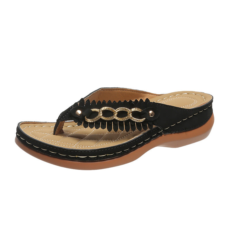 Ortho Welt Wedge Sandals With Chain - Unique Retro Style