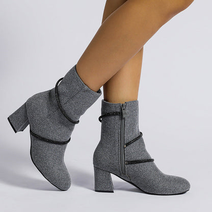 Ortho Welt Mid-Heel Boots With Rhinestone Chain - Unique And Elegant