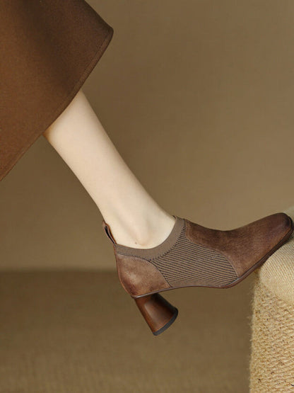 Ortho Welt Square High Leather Heels With A Unique Patchwork Design