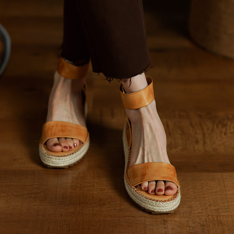 Ortho Welt Vintage Flat Sandals In Braided Leather With A Wedge Heel