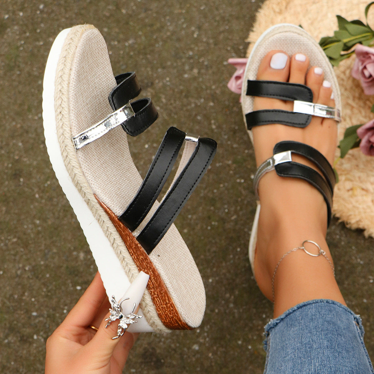 Ortho Welt Unique Colorblock Wedge Sandals For Summer -