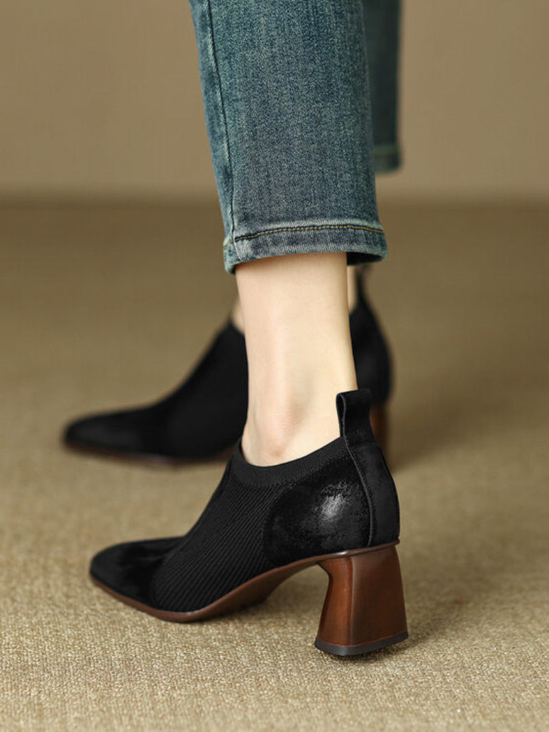 Ortho Welt Square High Leather Heels With A Unique Patchwork Design