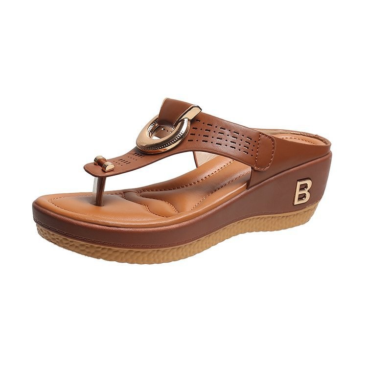 Ortho Welt High Heel Thong Sandals With Metallic Decorations