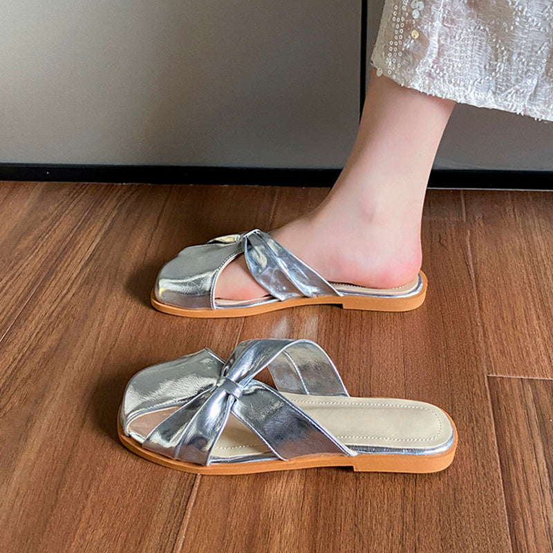 Ortho Welt Damen-Sandalen Metallic Schleife Orthopädisch